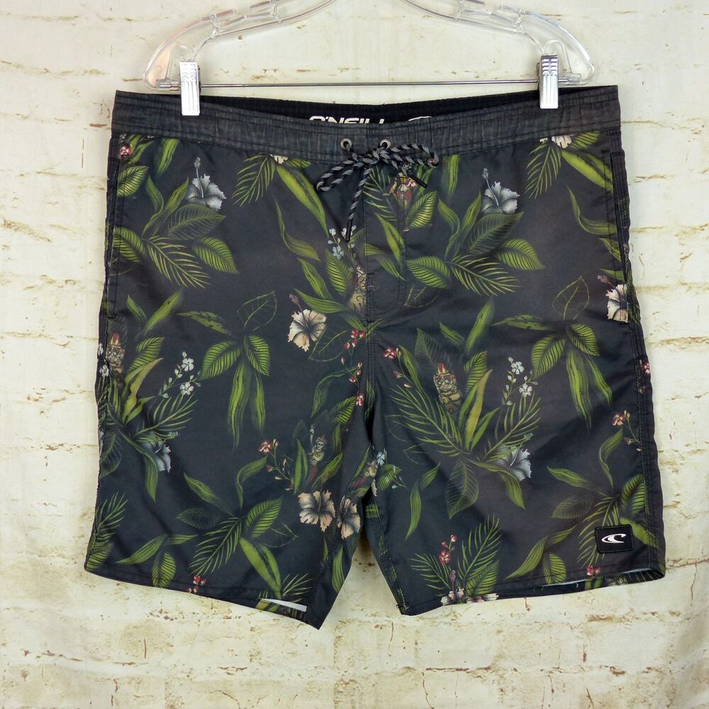 O'Neill Board Shorts Mens Medium M Black Tropical Floral Surf Swim Trunks “8